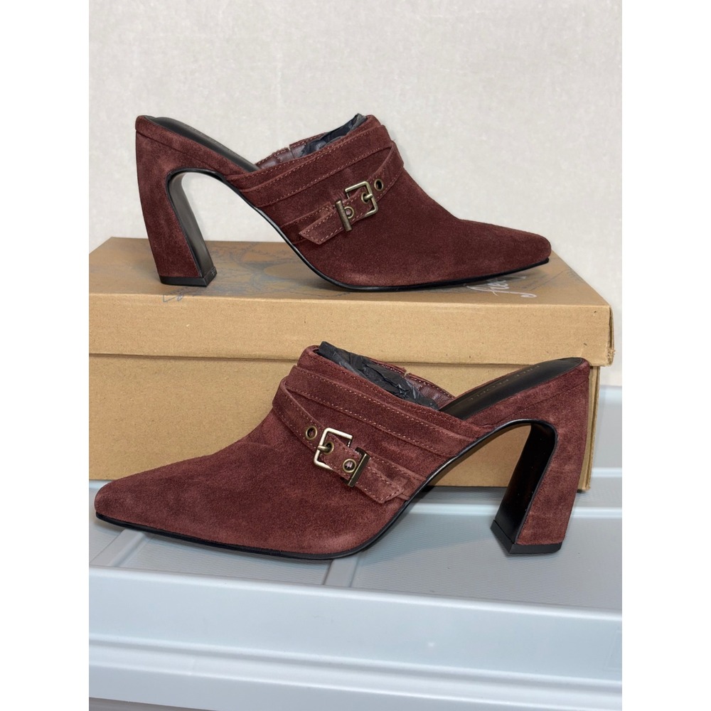 Free People Date Night Heeled Mule Wine Suede Pointed Toe Block Heel 8.5